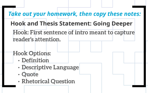 what is the difference between hook and thesis