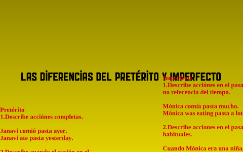 Las Diferencias de Preterito y El Imperfecto by Janavi Dom Goldblum McCoy