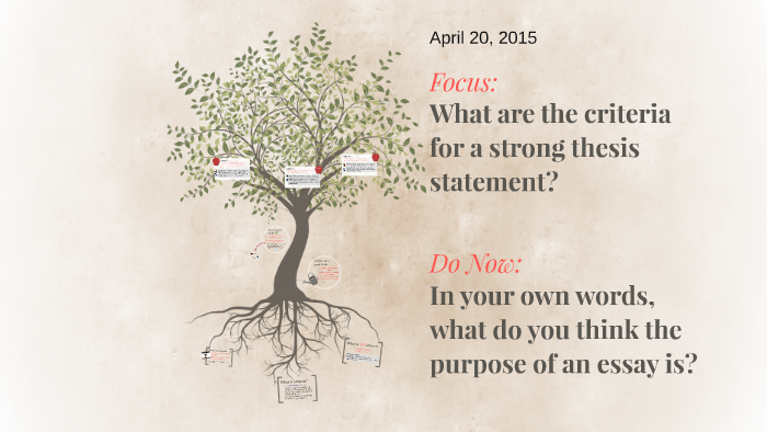What are the criteria for a strong thesis statement?