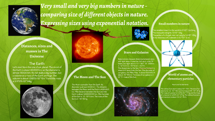 Very small and very big numbers in nature - comparing size of