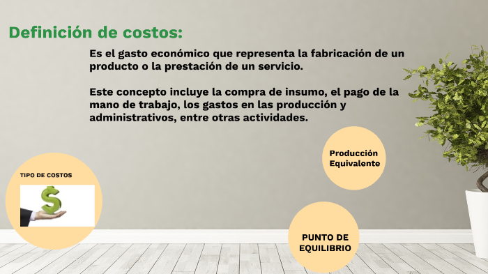 COSTOS, PRODUCCIÓN EQUIVALENTE Y PUNTO DE EQUILIBRIO by Lucia Plada on ...