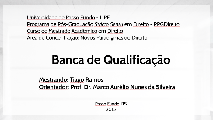 Banca de qualificação de mestrado – Programa de Pós-Graduação em Direito –  Mestrado em Direito