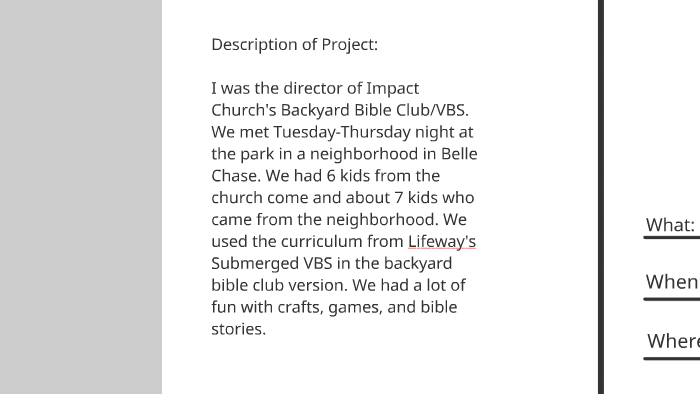 Impact Church S Submerged Backyard Bible Club By Emma Taylor On Prezi