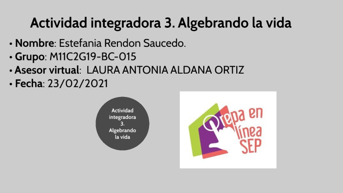 Actividad Integradora 3. Algebrando La Vida. By Estefania Rendon On Prezi