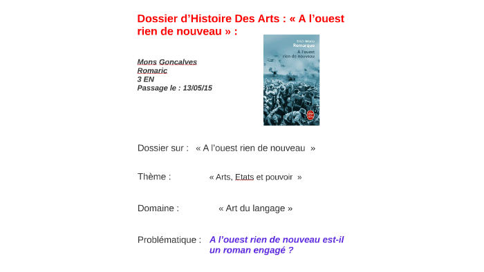Page De Garde De Dossier Dhistoire Des Arts